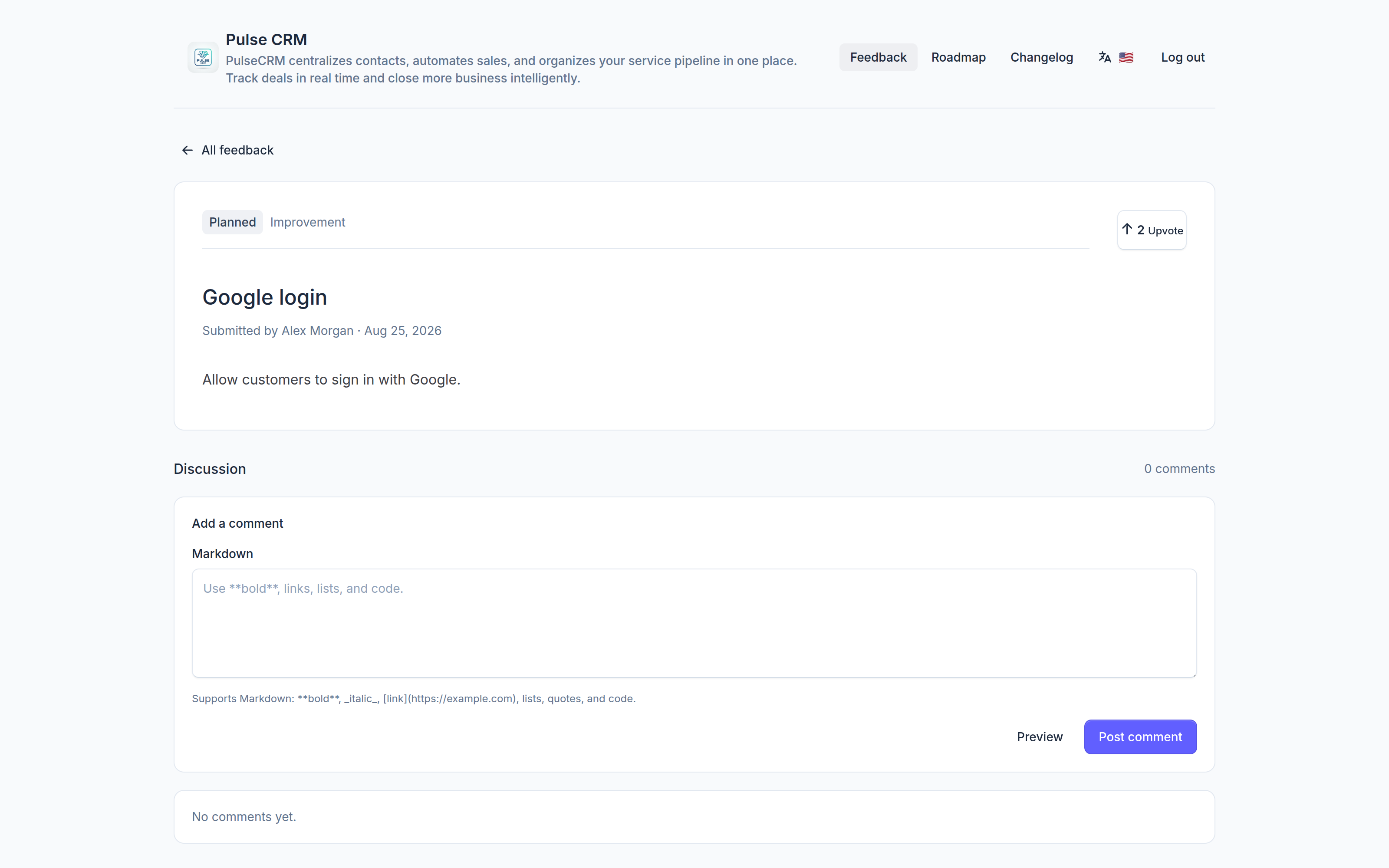 Feedback management view ordered by customer signals