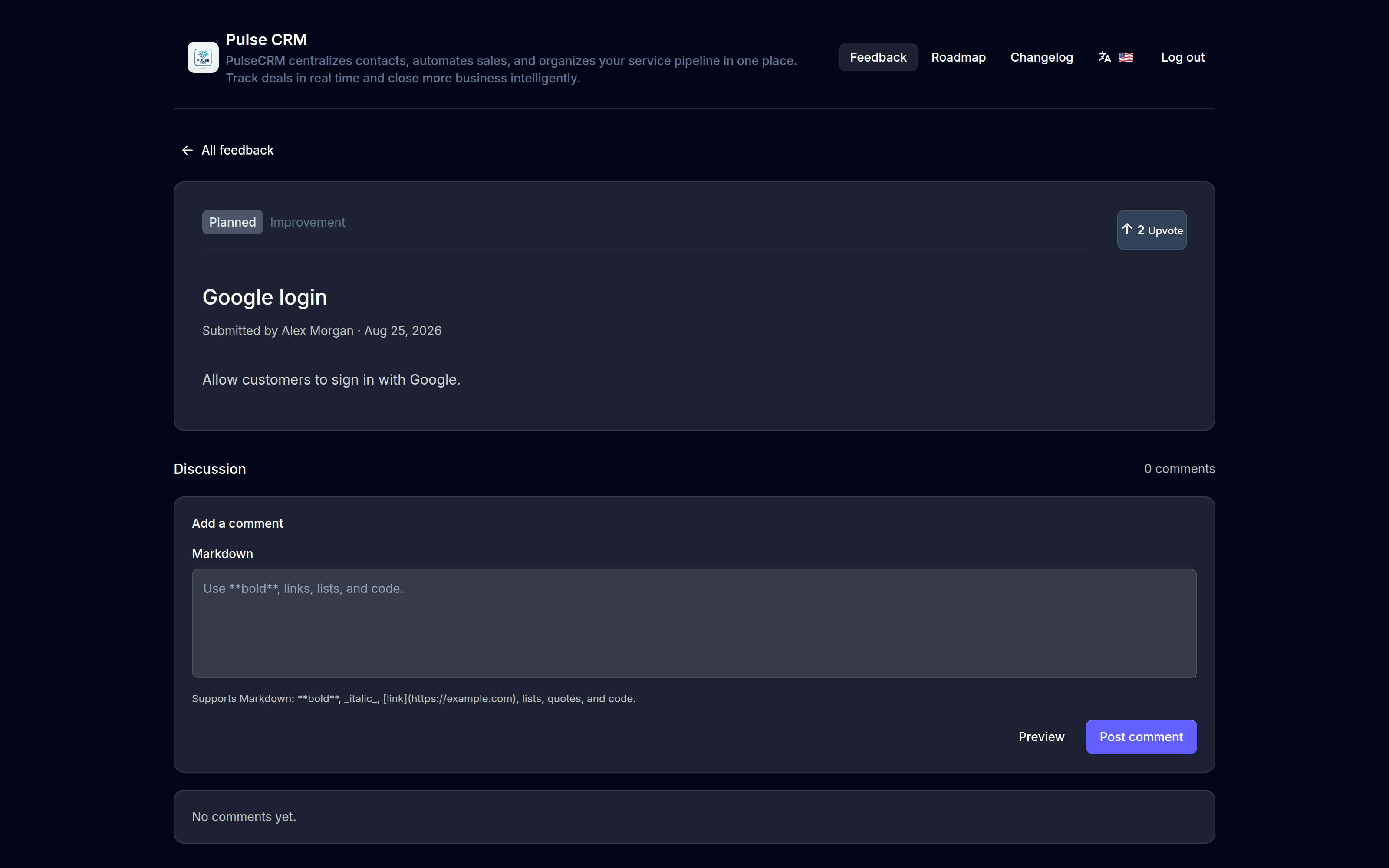 Feedback management view ordered by customer signals